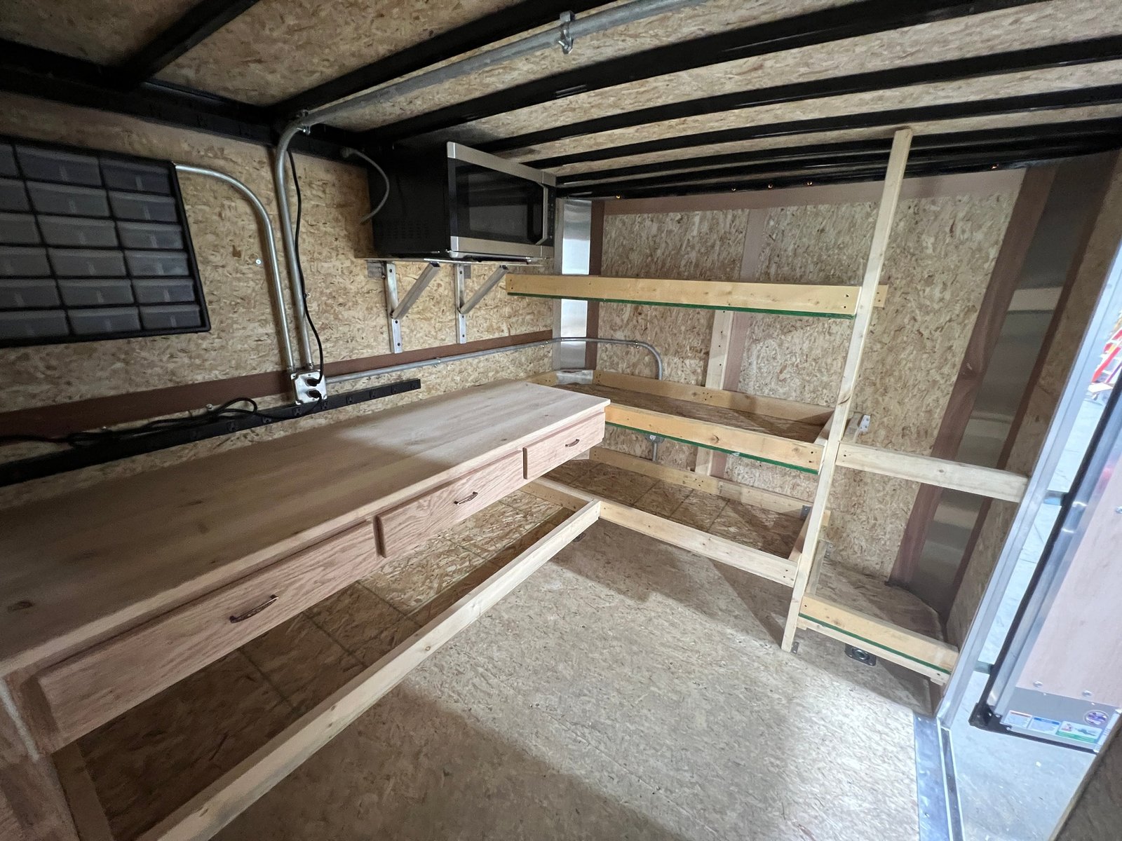 custom wooden cabinets installed in a trailer